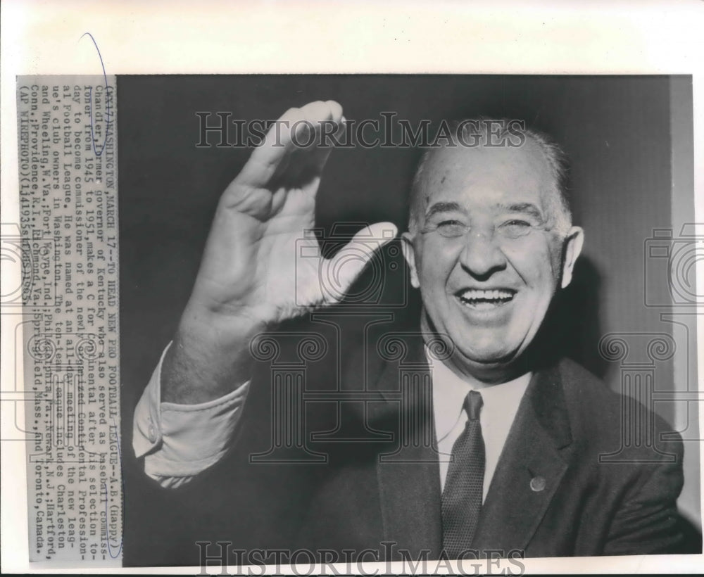 1965 Press Photo A.B. (Happy) Chandler, commissioner of new football league.-Historic Images