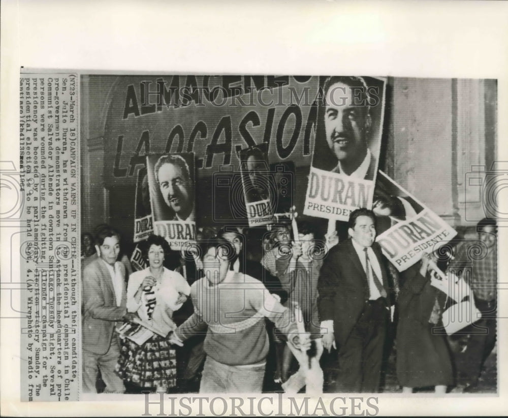 1964 Pro Julio Duran Demonstrators with Signs in Santiago Chile - Historic Images