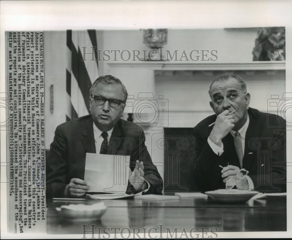 1965 President Johnson listens to report of Secretary John T. Connor-Historic Images