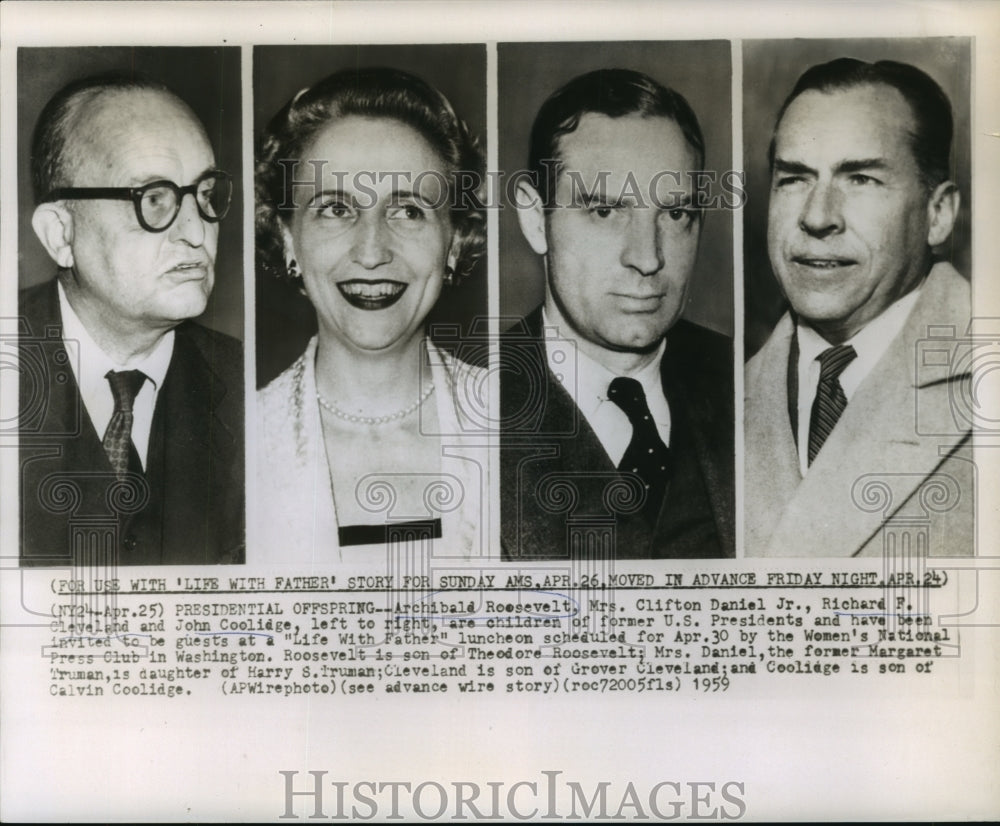 1959 Press Photo Children of former US Presidents at &quot;Life With Father&quot; Luncheon - Historic Images