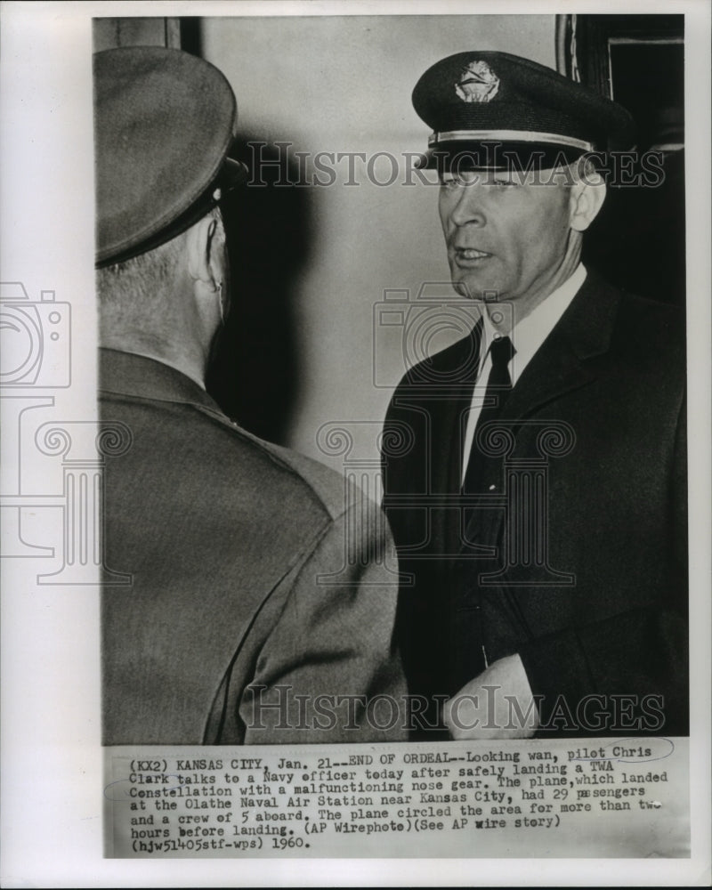 1960 Pilot Christ Clarks talks with Navy Officer after Landing Plane - Historic Images