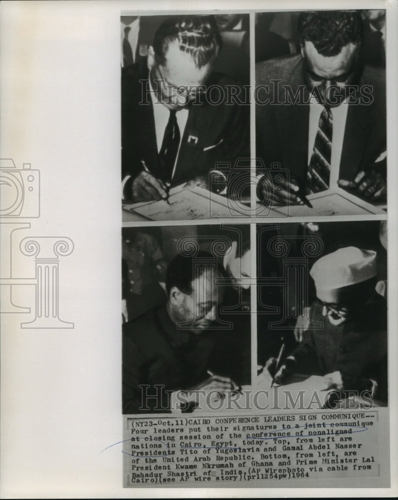 1964 Press Photo Four leaders put signatures to joint communique at Cairo, Egypt - Historic Images