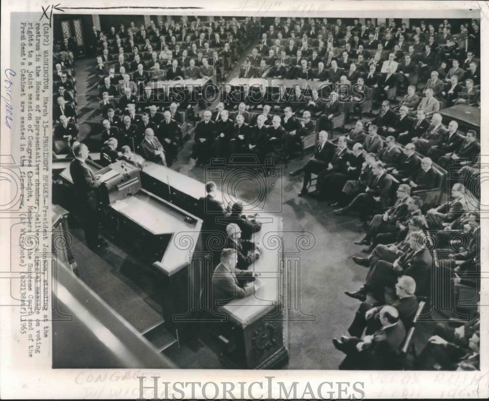 1965 President Johnson delivers message to House of Representatives - Historic Images