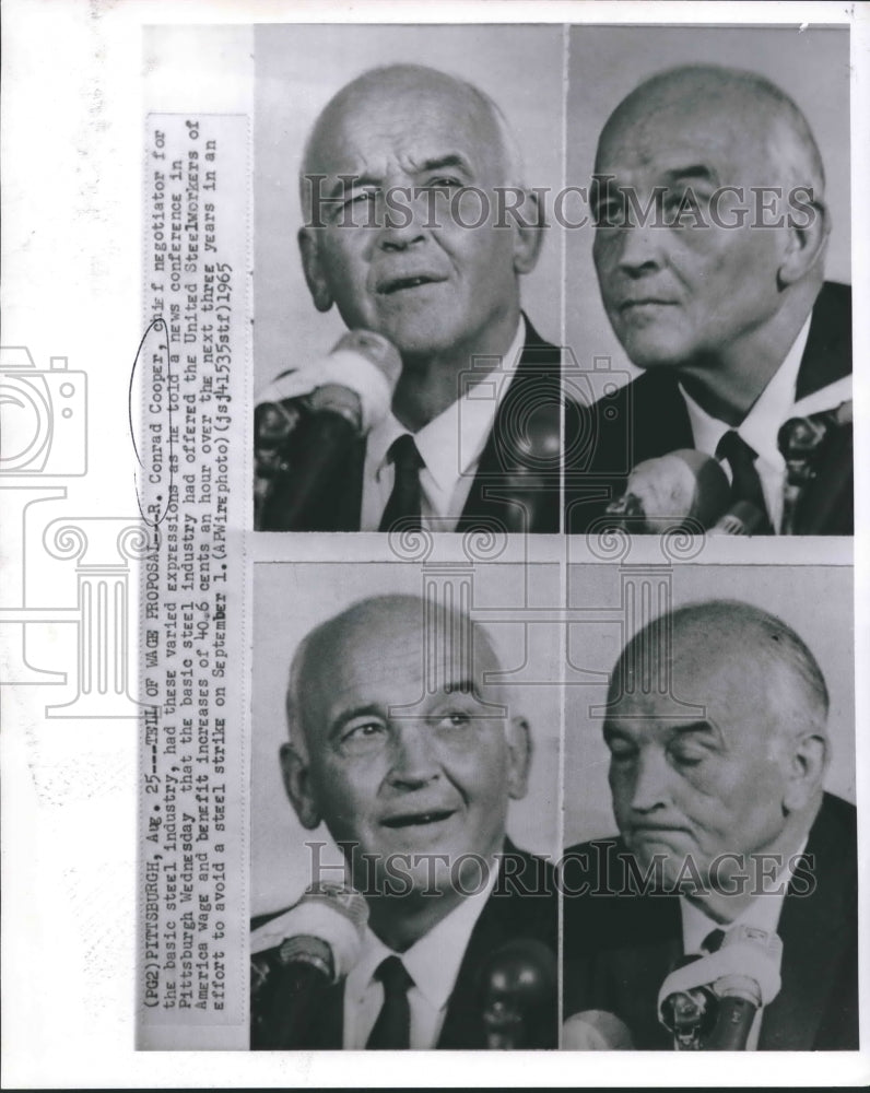 1965 Press Photo R. Conrad Cooper, Steel Industry Negotiator at News Conference - Historic Images