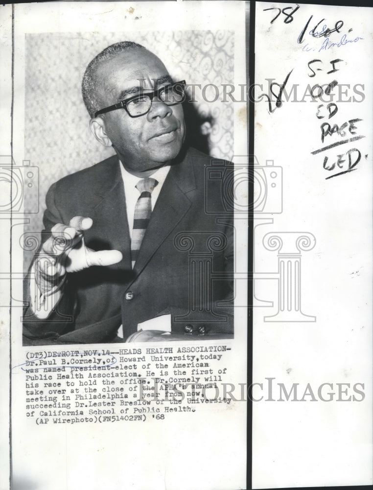 1968 Press Photo Dr. Paul Cornely, president of Public Health Association - Historic Images