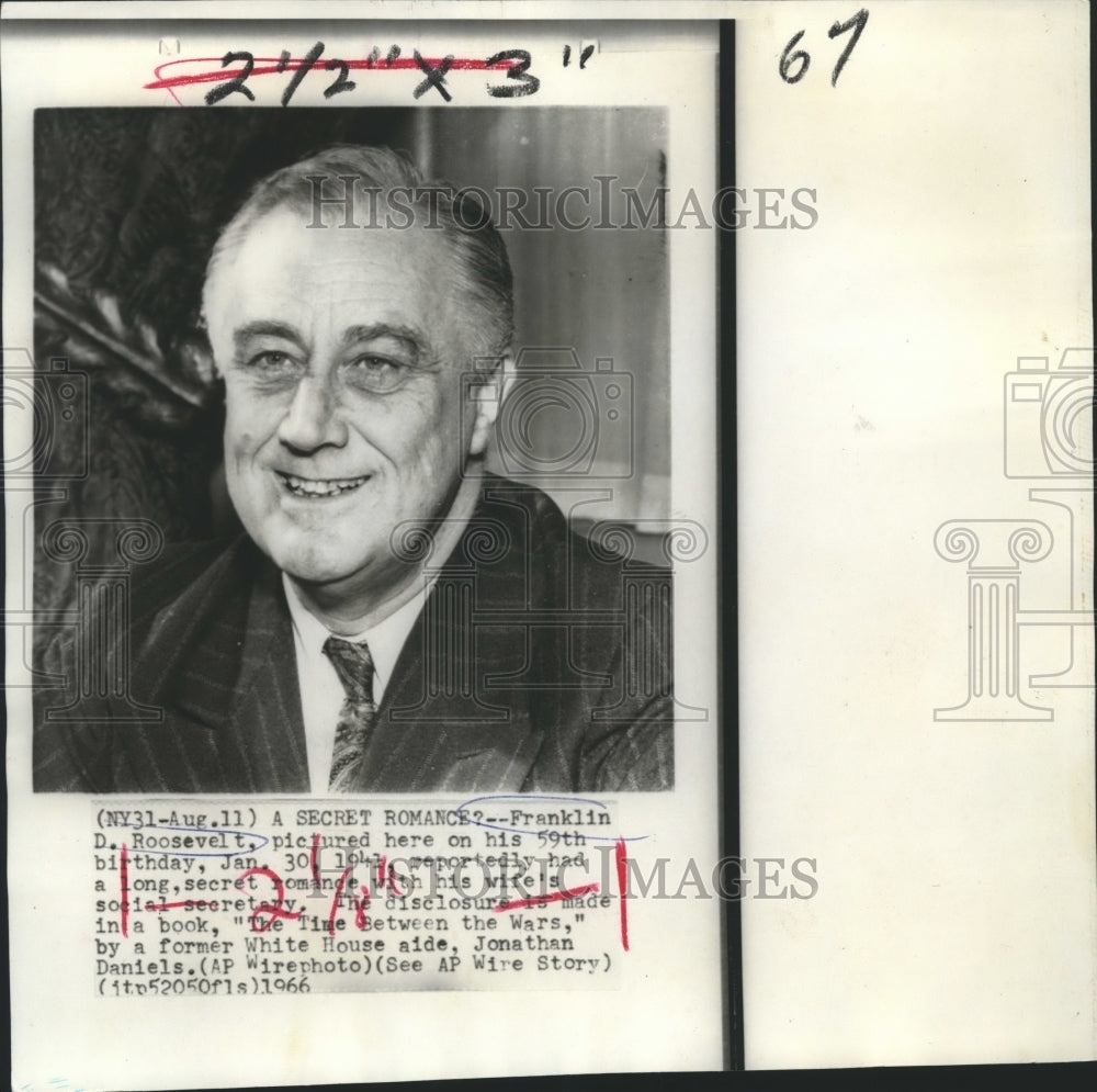 1959 Press Photo Picture of Franklin D. Roosevelt on his 59th birthday. - Historic Images