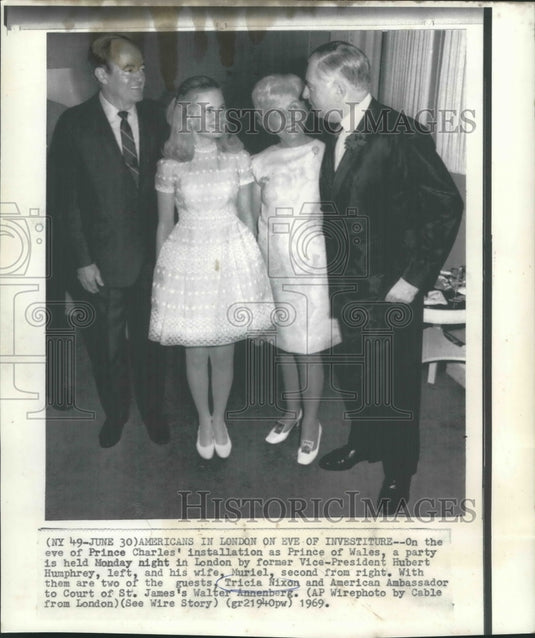 1969 Hubert Humphrey, Wife Muriel and Tricia Nixon at London Event - Historic Images