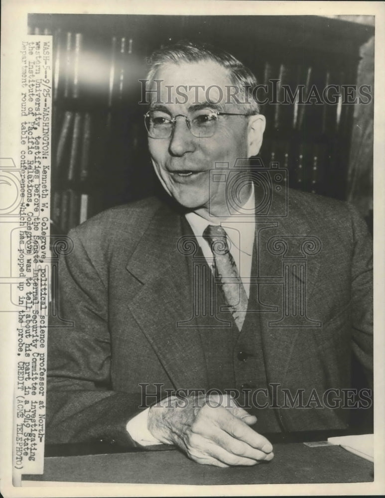 1949 Press Photo Kenneth W. Colegrove, political science professor at University - Historic Images