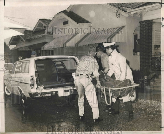 1969 Body of Mrs. Irene Cooper in Coroner's Wagon at her Home - Historic Images
