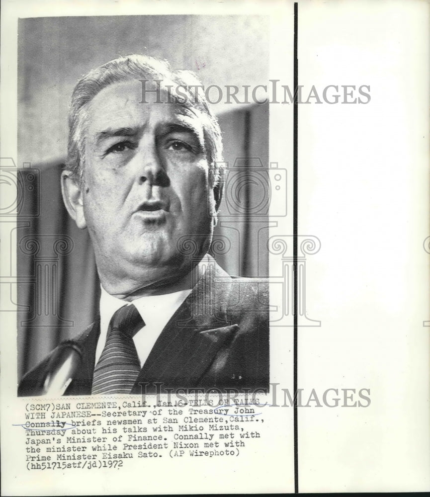 1972 Press Photo Treasury Secretary John Connally reports about Mikio Mizuta - Historic Images