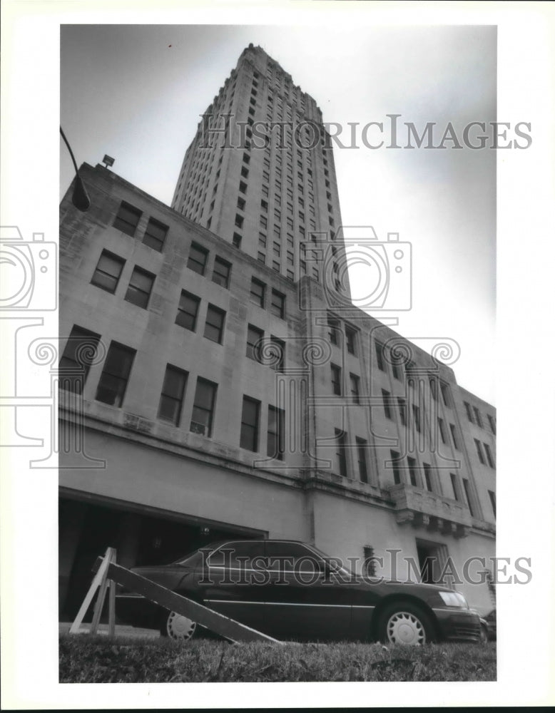 1992 Orange barricade to reserve Sherman Copelin&#39;s parking spot.-Historic Images