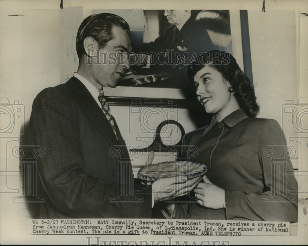 1950 Press Photo Matt Connally, Secretary to President Truman &amp; Cherry Pie Queen-Historic Images