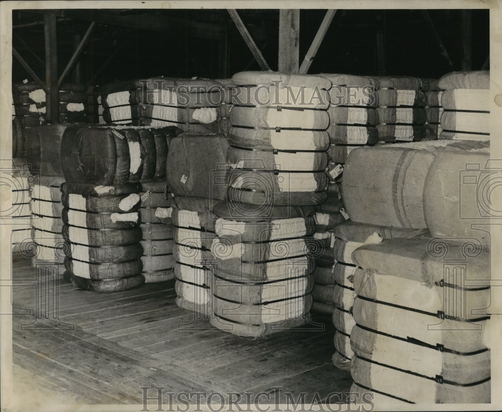 1962 Press Photo Baled cotton in warehouse awaits to be shipped. - noa75135 - Historic Images