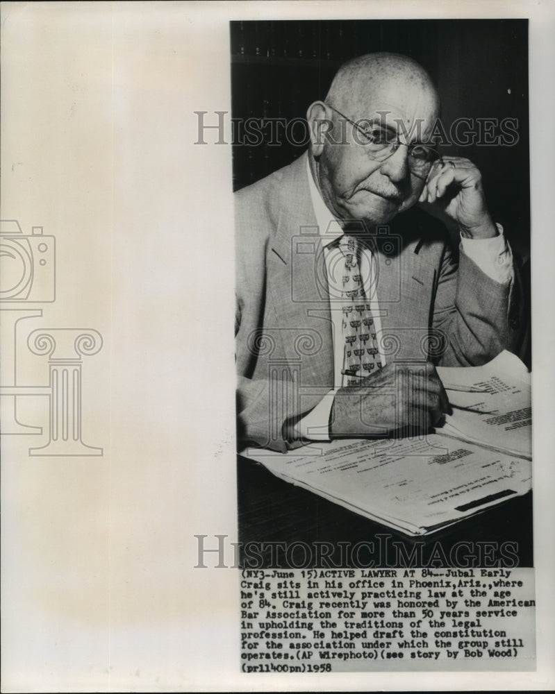 1958 Press Photo Lawyer Jubal Early Craig at Phoenix Arizona Office - noa76286 - Historic Images