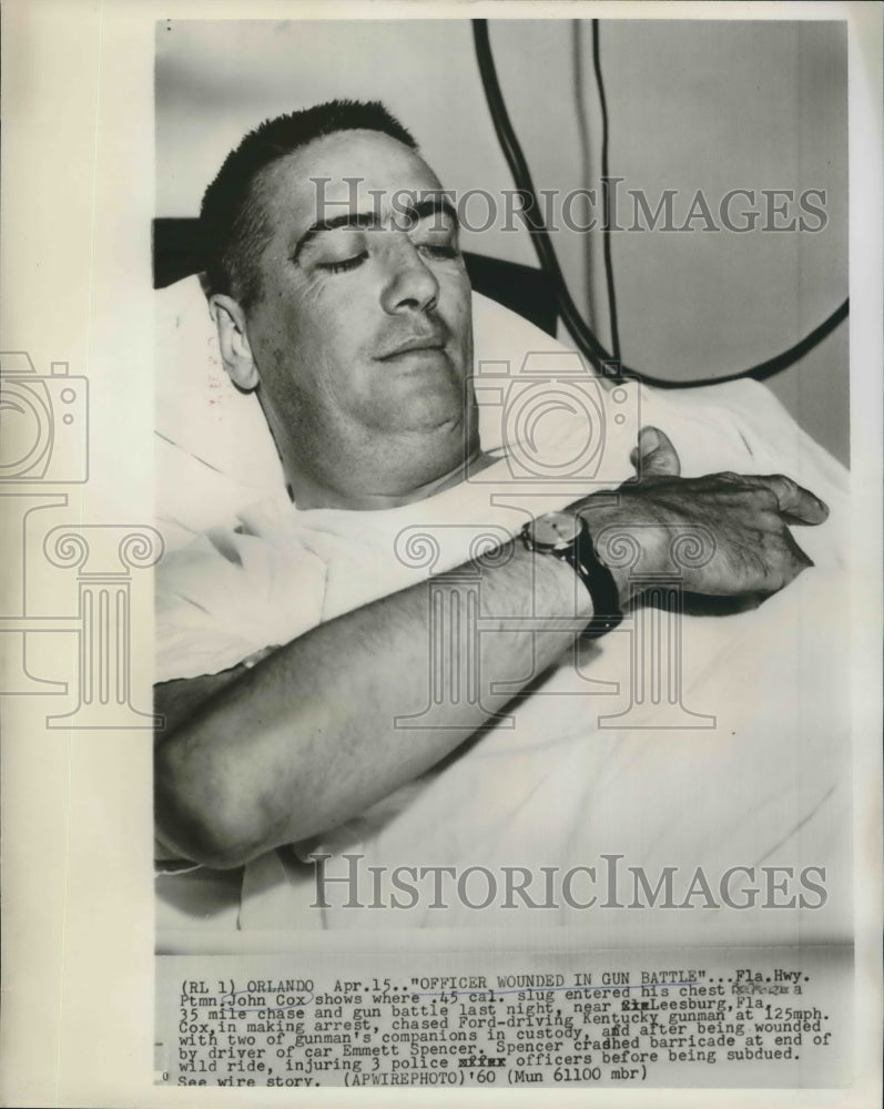 1960 Press Photo Florida Highway Patrolman John Cox Recovers from Gun Battle-Historic Images