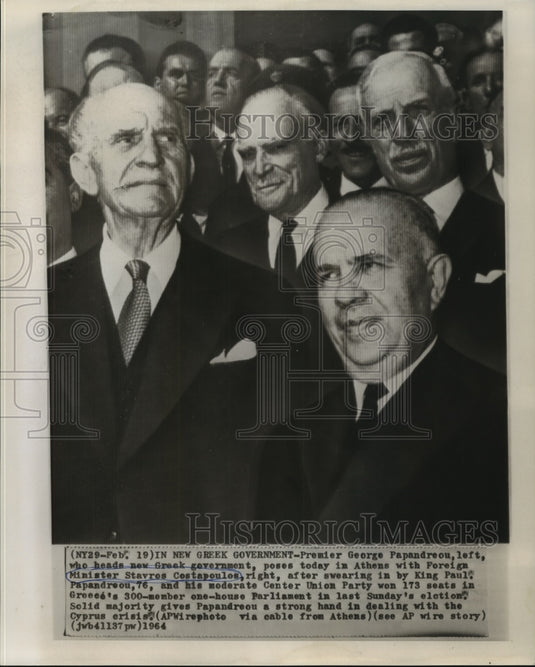 1964 Premier Papandreou of Greece with Minister Stavros Costapoulos - Historic Images