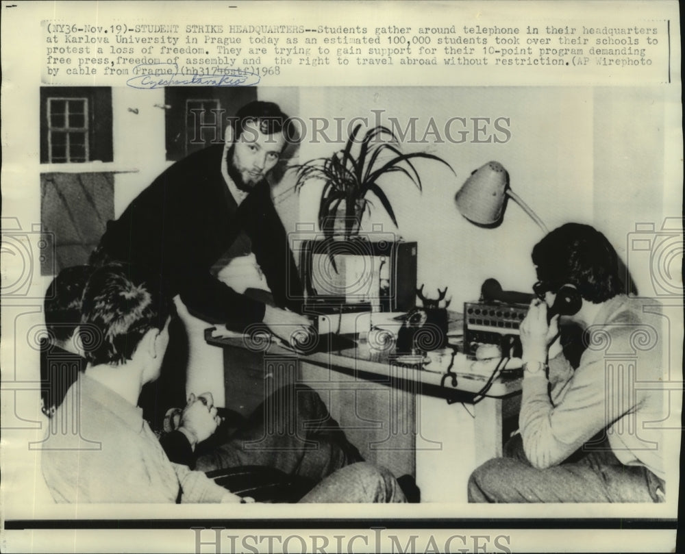 1968 Press Photo Students on telephones at Karlova University in Prague - Historic Images