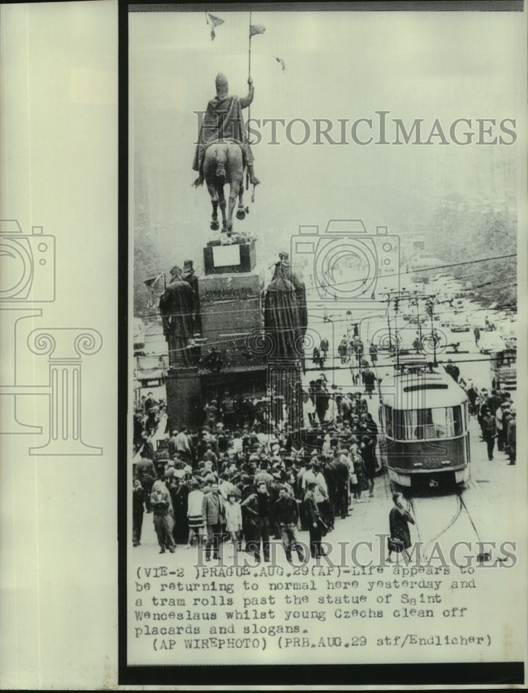 1968 Young Czechs near statue of Saint Wenceslaus - Historic Images