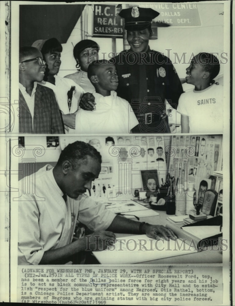 1969 Press Photo Officer Roosevelt Ford &amp; Otis Rathel, both work for the Police - Historic Images