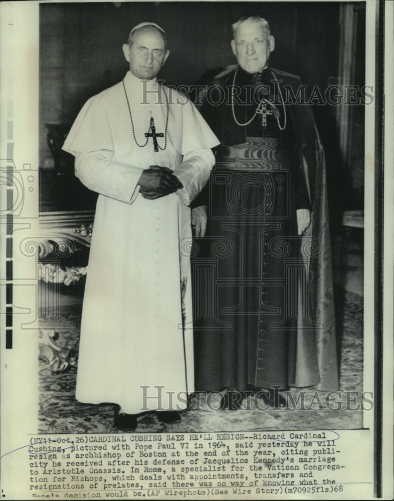 1964 Richard Cardinal Cushing with Pope Paul VI - Historic Images