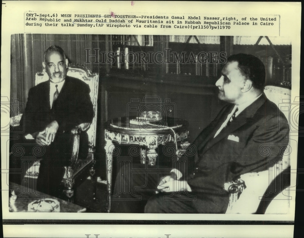 1970 Press Photo Presidents Gamal Abdel Nasser, Mukhtar Ould Daddah met in Cairo - Historic Images