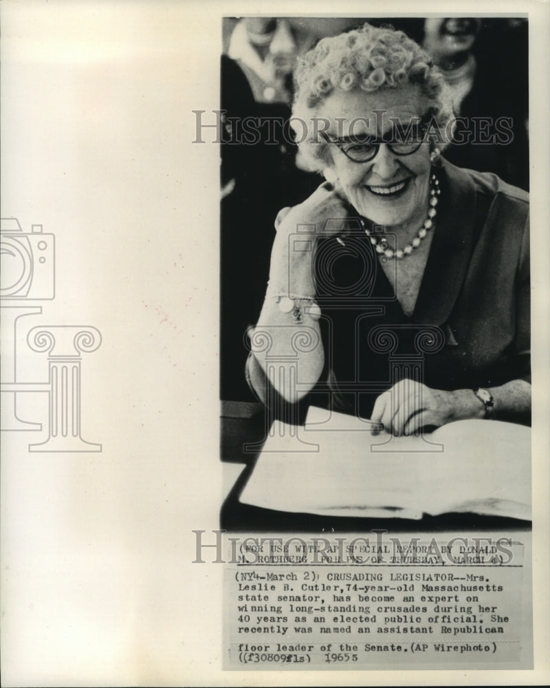 1965 Press Photo Massachusetts Senator Leslie Cutler, 74, crusading legislator - Historic Images