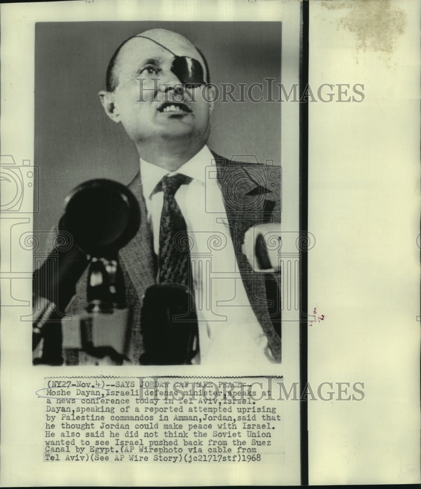 1968 Moshe Dayan, Israeli Defense Minister at Tel Aviv Conference-Historic Images