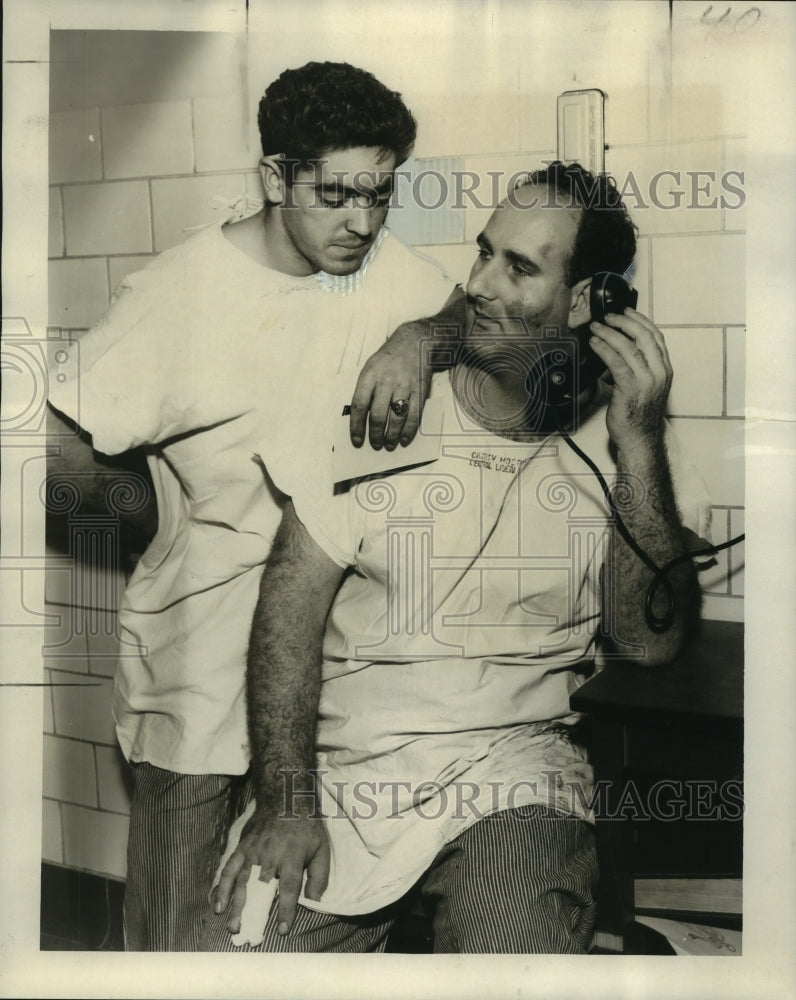 1957 Press Photo Richard David and William Bourgeois at hospital after accident. - Historic Images