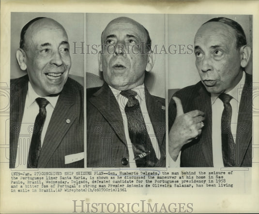 1961 Press Photo General Humberto Delgado discusses liner Santa Maria in Brazil-Historic Images