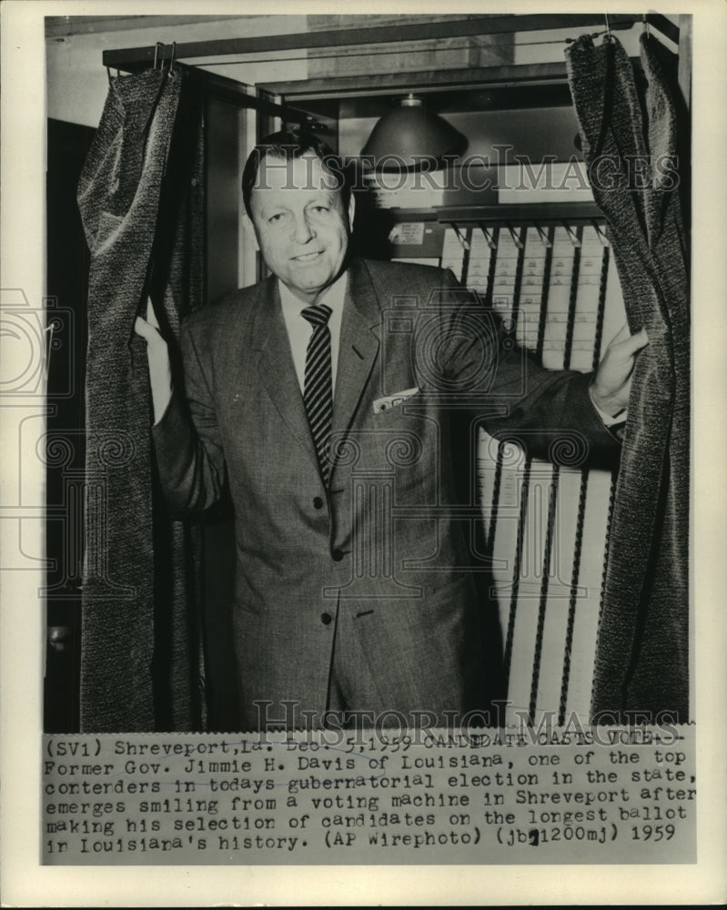 1959 Press Photo Former Gov. Jimmie Davis of LA top contender as he casts vote - Historic Images