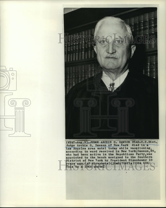 1964 Press Photo United States District Judge Archie O. Dawson of New York - Historic Images