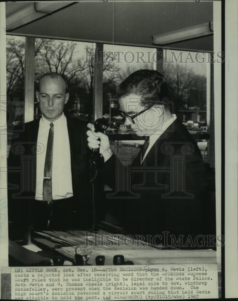 1967 Press Photo Lynn A. Davis is ineligible to be State Police Director - Historic Images