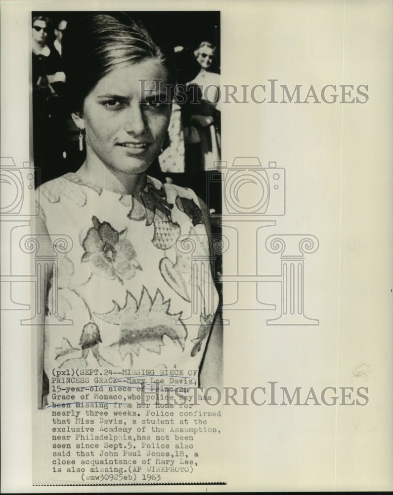 1963 Press Photo Mary Lee Davis ,niece of Princess Grace of Monaco- Missing - Historic Images