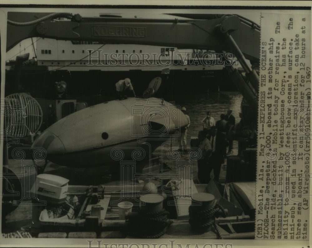 1967 Press Photo The Deepstar Submersible Aboard Search Tide Ship in Mobile - Historic Images