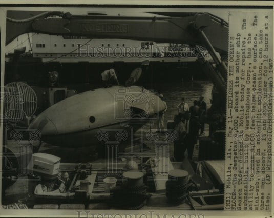 1967 Press Photo The Deepstar Submersible Aboard Search Tide Ship in Mobile - Historic Images