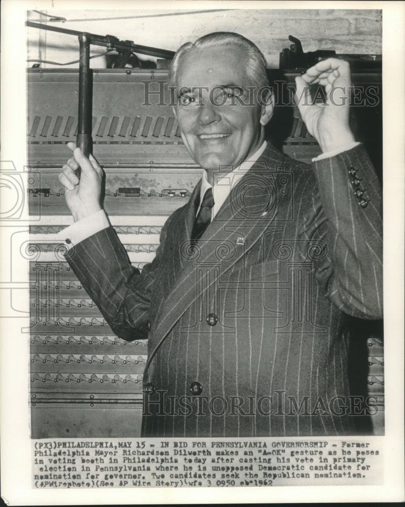 1962 Press Photo Former Philadelphia Mayor Richardson Dilworth after voting - Historic Images