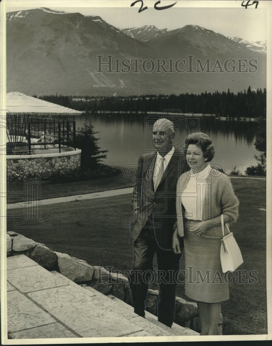 1963 Mr. and Mrs. Max Derbes enjoy the scenery at Jasper Park Lodge-Historic Images
