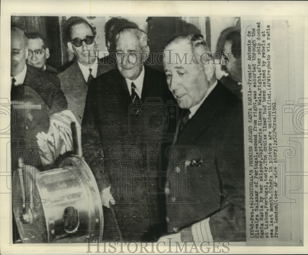 1961 Premier Antonio de Oliveira Salazar boarding the Santa Maria - Historic Images