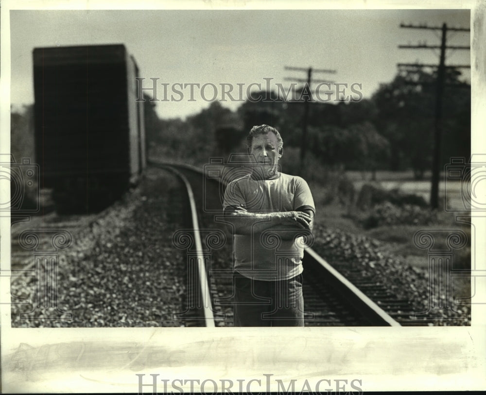 1982 Joe Lunk on the tracks of Ridge Road Crossing, Des Allemandes-Historic Images