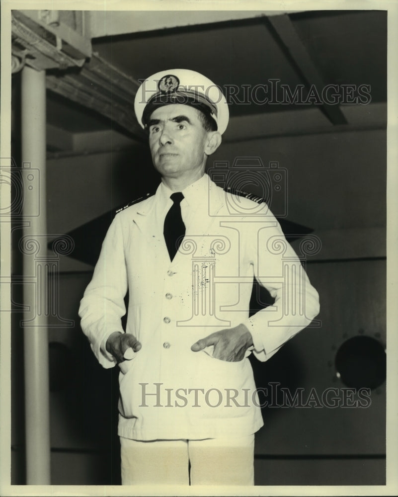 1963 Press Photo Captain Bourrague manning his ship - noa90100-Historic Images