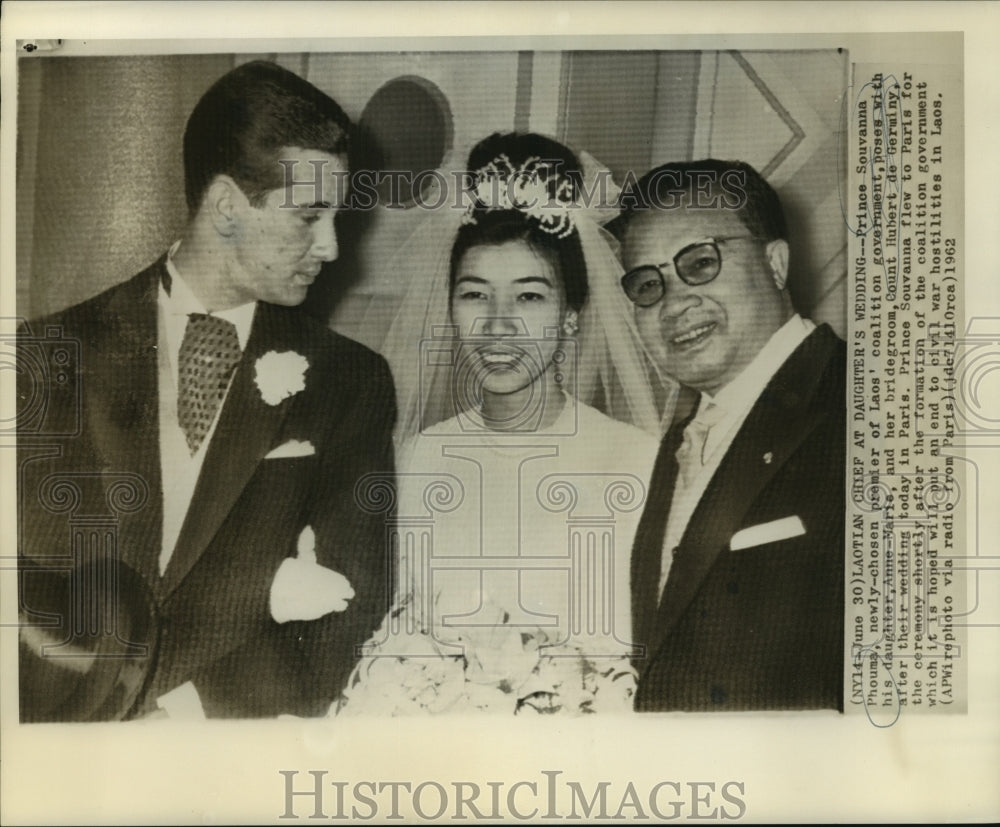 1962 Press Photo Loas Prince Souvanna Phouma at daughters wedding in Paris - Historic Images