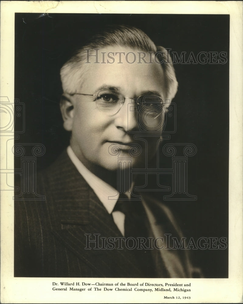 1943 Dr. Willard H. Dow, Chairman of The Dow Chemical Company - Historic Images