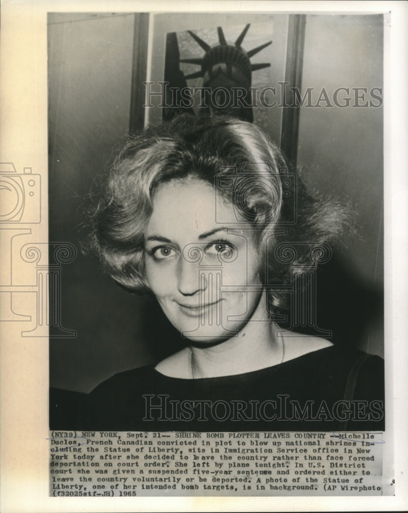 1965 Press Photo Canadian Michelle Duclos Convicted in Plot to Blow Up US Shrine - Historic Images