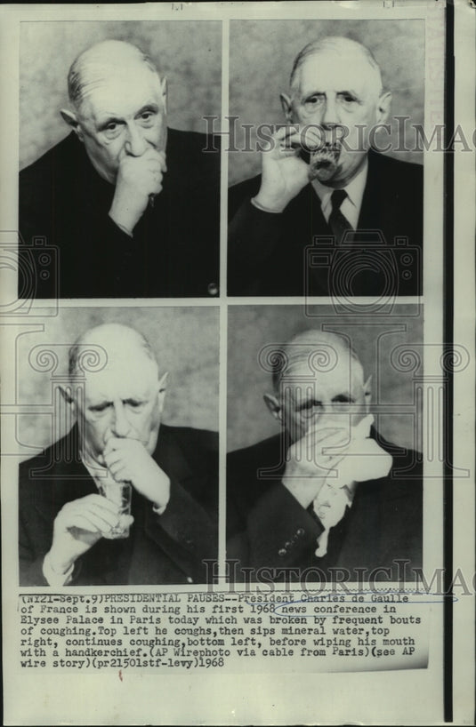 1968 French President Charles de Gaulle at News Conference - Historic Images