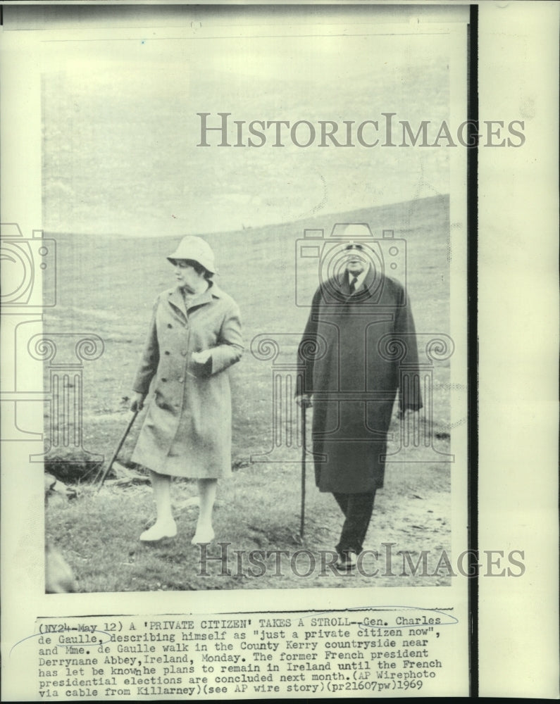 1969 General Charles de Gaulle and Wife Walk in Ireland - Historic Images