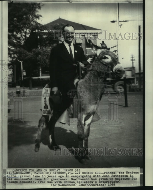 1968 Press Photo Mexican Burro Pancho Ridden by John Patterson - noa92527 - Historic Images