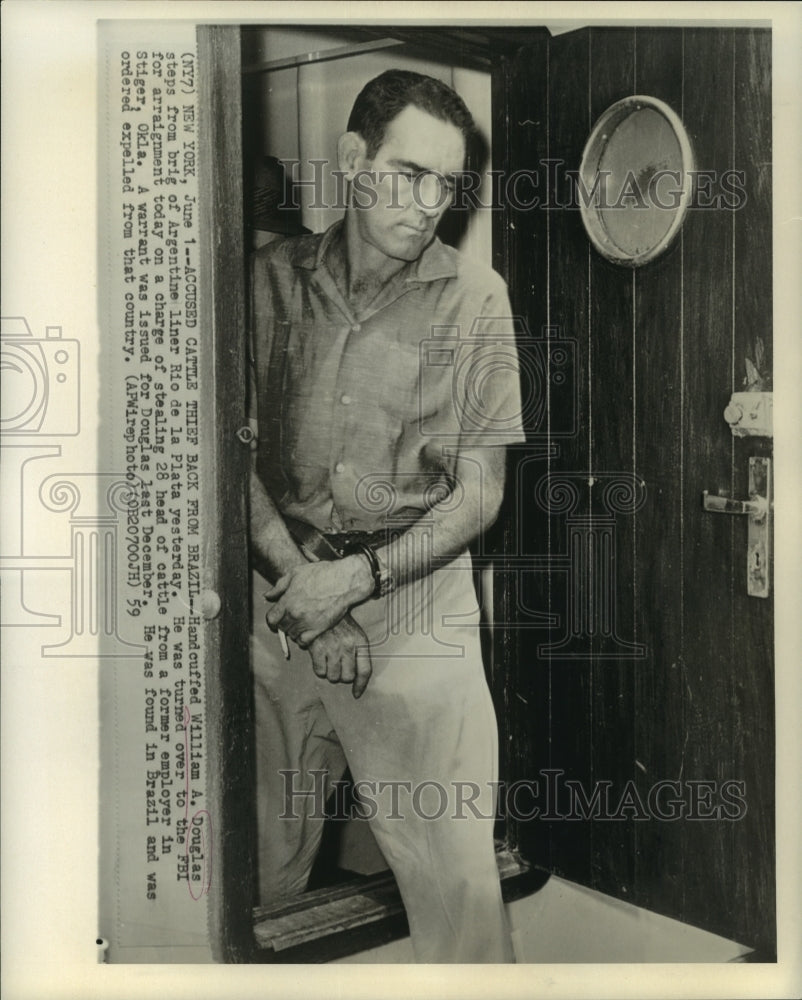 1959 Press Photo William A. Douglas, cattle thief returned from Brazil. - Historic Images