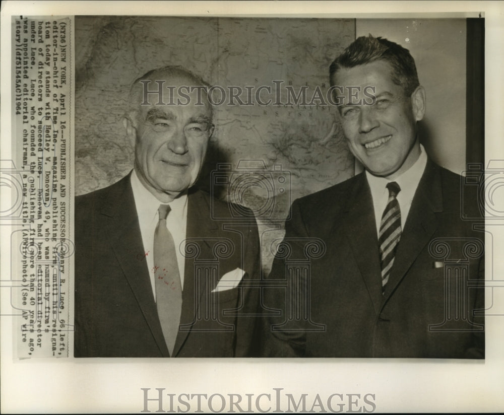 1964 Press Photo Henry R. Luce &amp; Hedley W. Donovan of Time Inc. magazine - Historic Images