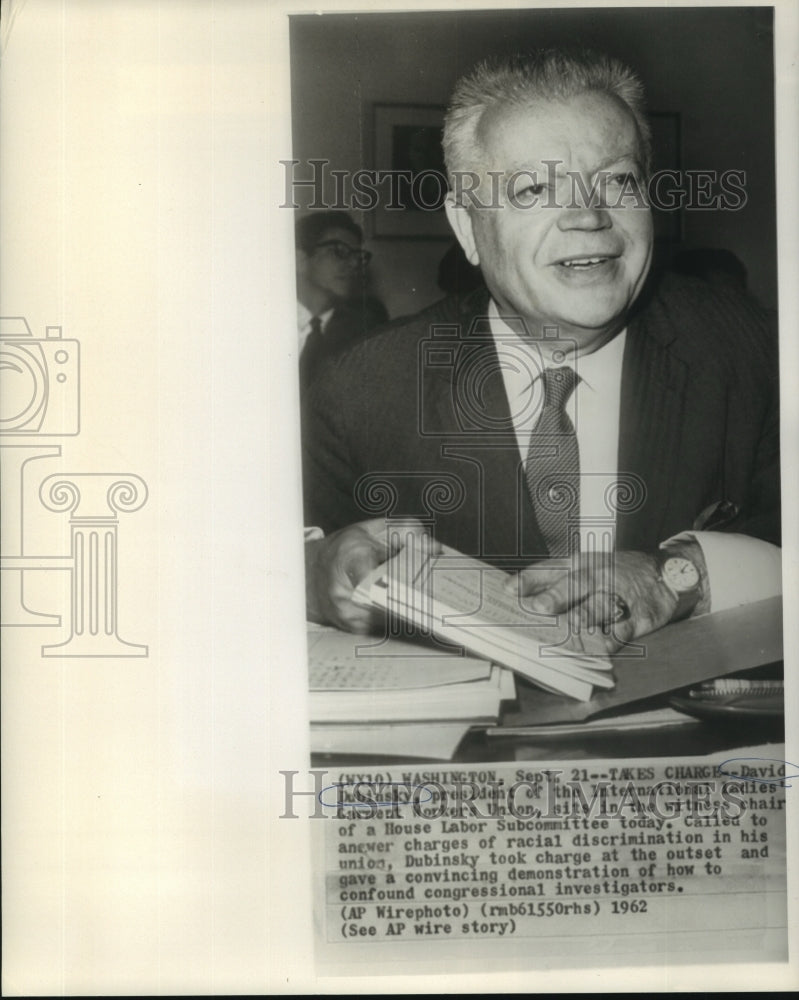 1962 Press Photo David Dubinsky, president of Ladies Garment Workers Union. - Historic Images