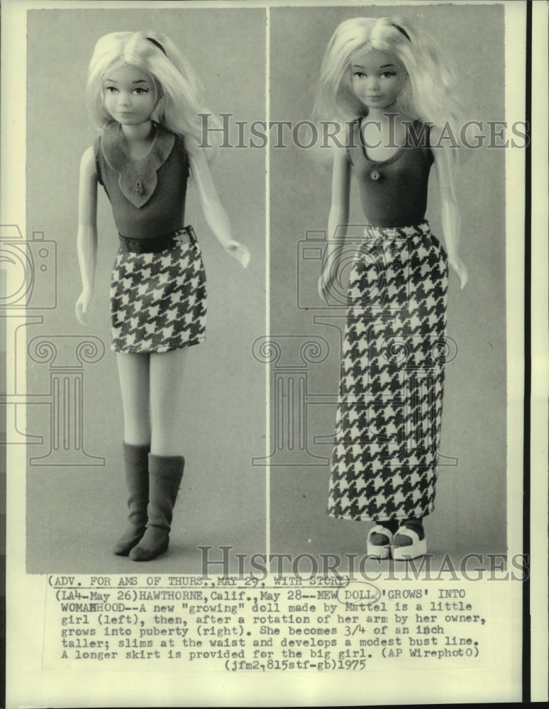 1975 Press Photo Growing Doll From Mattel Between Its Two Stages - noa93891 - Historic Images